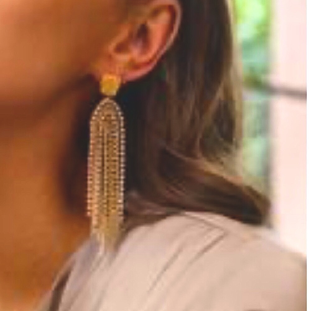 Gold Embellished Dangling Earrings - Picture 2 of 3